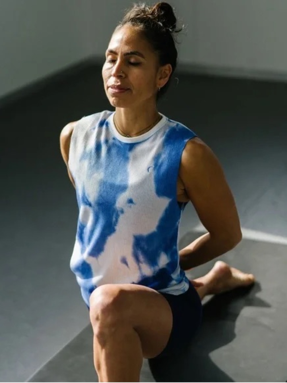 Zyia Blue and White Tie-Dye Ribbed Muscle Tank